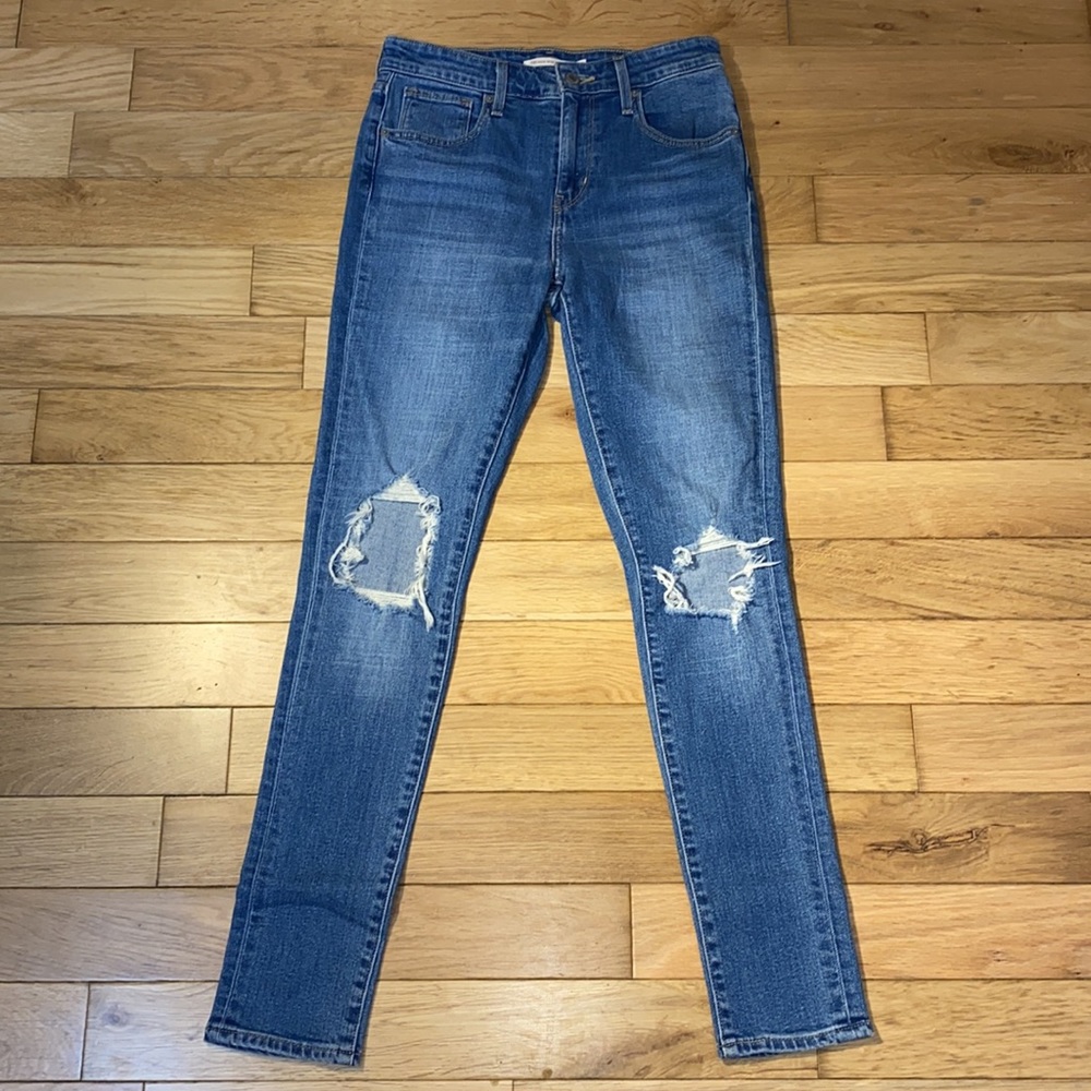 Levi’s 721 high rise skinny jeans ripped knees in medium wash size 26 - Picture 2 of 13